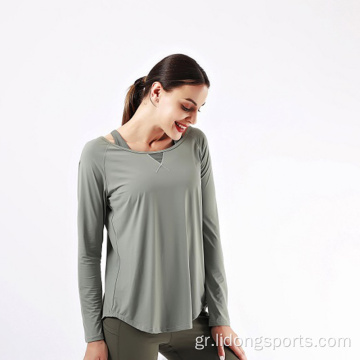 Νέο στυλ γυναικείες γυναίκες γυμναστήριο μακρύ μανίκι t-shirt workout yoga κορυφή μακρύ μανίκι γιόγκα φορούν γυναίκες